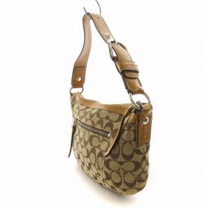 COACH シグネチャー ワンショルダー ハンドバッグ ファスナー ベージュ 茶 ブラウン