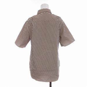 3.1 phillip lim シャツ ブラウス 比翼ボタン スリット 半袖 ストライプ柄 0 S 茶 ブラウン ベージュ /RK
