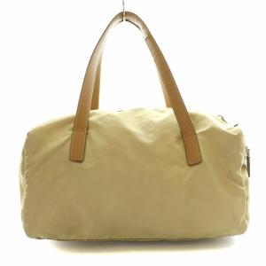 PRADA ボストンバッグ トート ハンド ナイロン レザー 三角プレート ベージュ