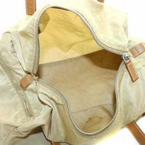 PRADA ボストンバッグ トート ハンド ナイロン レザー 三角プレート ベージュ