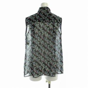 ANAYI レタードプリントボウタイブラウス ノースリーブ 総柄 シアー シースルー 38 M マルチカラー