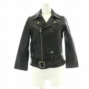 ライダースジャケット レザー 革ジャン ダブル ジップアップ シープスキン ベルト 130 XS~S 黒