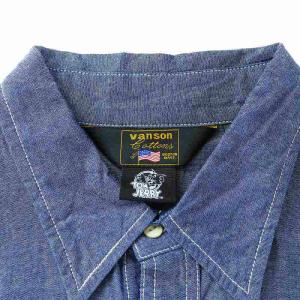 vanson Leathers トム＆ジェリーデニムシャツ 長袖 刺繍 ロゴ コットン XXL 青 ブルー