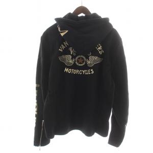 vanson Leathers ブルゾン ジャケット フード ジップアップ ロゴ刺繍 スウェット XXL 黒 ブラック ベージュ