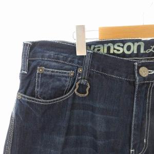 vanson Leathers デニムパンツ ジーンズ ジップフライ ロゴ刺繍 USED加工 36 紺 ネイビー