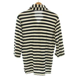 GUY ROVER カットソー 七分袖 スキッパー ボーダー柄 ロゴ 刺繍 M 白 ホワイト 紺 ネイビー