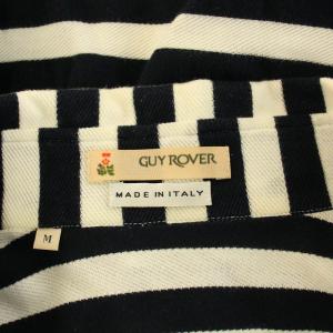 GUY ROVER カットソー 七分袖 スキッパー ボーダー柄 ロゴ 刺繍 M 白 ホワイト 紺 ネイビー