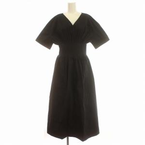 24SS Round Form Dress ロング ワンピース 半袖 Vネック 38 M 黒 ブラック