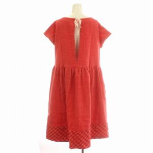 Tao AD2018 ワンピース 半袖 チェック ウール ひざ丈 S 赤 ピンク