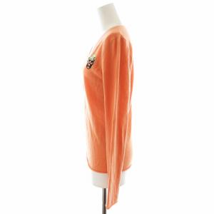 lucien pellat finet ニット カットソー 長袖 Vネック スカル刺繍 カシミヤ S オレンジ /AN20