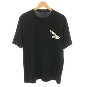 Tシャツ カットソー クルーネック 半袖 ロゴプリント L 黒 ブラック 白 ホワイト LPFT-023