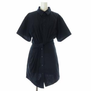 .t シャツワンピース ひざ丈 半袖 ベルテッド コットン 0 XS 黒 ブラック /KU