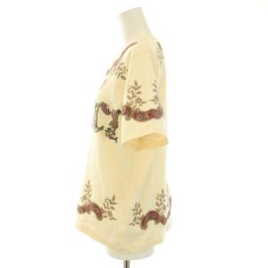 GUCCI Tシャツ カットソー クルーネック 半袖 ロゴ 花柄 刺繍 XS べージュ 茶 ブラウン