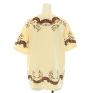 GUCCI Tシャツ カットソー クルーネック 半袖 ロゴ 花柄 刺繍 XS べージュ 茶 ブラウン