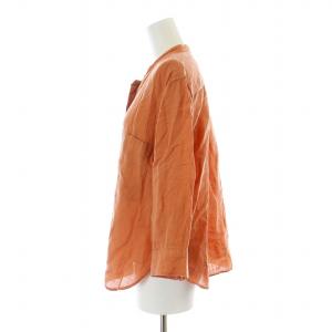 MARGARET HOWELL 22SS シャツ 七分袖 バンドカラー 麻 リネン 2 M オレンジ