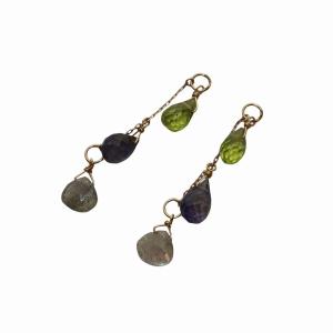 agete K10 マルチストーンピアスチャーム ビーズ ドロップ イエローゴールド