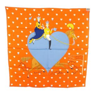 HERMES カレ 70 Tea Time スカーフ シルク オレンジ
