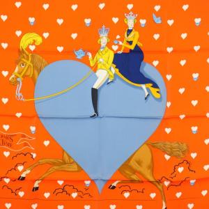 HERMES カレ 70 Tea Time スカーフ シルク オレンジ