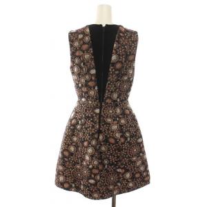 alice + olivia ジャガード ワンピース ミニ ノースリーブ 刺繍 総柄 シルク混 0 S 深緑 ダークグリーン ピンク