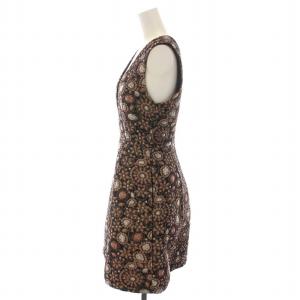 alice + olivia ジャガード ワンピース ミニ ノースリーブ 刺繍 総柄 シルク混 0 S 深緑 ダークグリーン ピンク