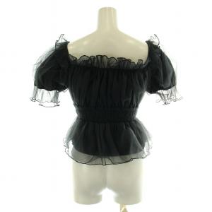 SNIDEL 24SS ギャザーフリルオフショルブラウス 半袖 チュール シアー シースルー リボン ペプラム F グレー SWFB241136