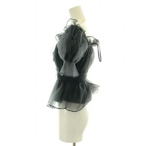 SNIDEL 24SS ギャザーフリルオフショルブラウス 半袖 チュール シアー シースルー リボン ペプラム F グレー SWFB241136