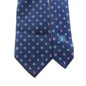 LOUIS VUITTON ネクタイ･モノグラム ハーロー 8CM レギュラータイ 総柄 絹 シルク 紺 ネイビー M76609