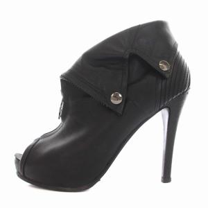 Alexander McQueen ショートブーツ ブーティ ピンヒール レザー オープントゥ スカル 37 23.5cm 黒 ブラック