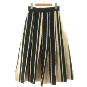 プリーツスカート ロング マキシ フレア 総柄 S ベージュ 黒 ブラック