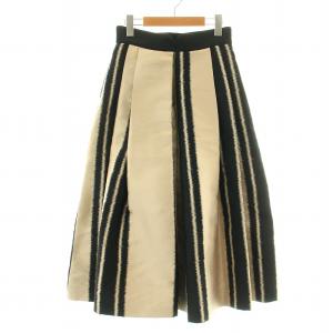 HOUSE OF LOTUS プリーツスカート ロング マキシ フレア 総柄 S ベージュ 黒 ブラック