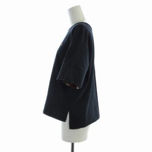 BLUE LABEL CRESTBRIDGE カットソー ショート丈 ハートモチーフ 裏地チェック 半袖 38 M 紺 ネイビー /RO