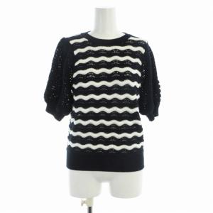 GRACE CONTINENTAL カットソー ニット ボーダー パフスリーブ 五分袖 36 S 黒 ブラック 白 ホワイト /RO