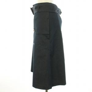 BLUE LABEL CRESTBRIDGE フレアスカート タック ひざ丈 ベルト ストレッチ 36 S 紺 ネイビー