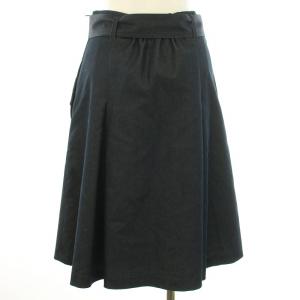 BLUE LABEL CRESTBRIDGE フレアスカート タック ひざ丈 ベルト ストレッチ 36 S 紺 ネイビー