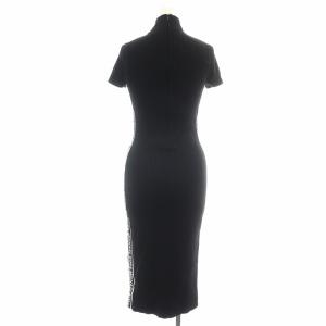 MICHAEL Michael Kors ニットワンピース ロング ミモレ タイト ロゴ ハイネック 半袖 ジャガード リブ XS 黒 ブラック 白 ホワイト