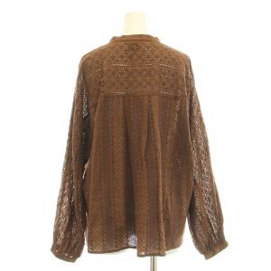 Spick&Span ブロイダーレースドルマンブラウス シャツ 長袖 バンドカラー 刺繍 F 茶 ブラウン タグ付き 21051200901030