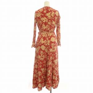 POLO RALPH LAUREN ラップワンピース 花柄 長袖 ロング ワンピース 2 M 赤 ベージュ