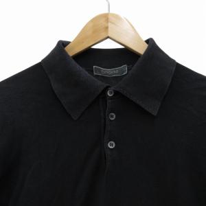Cruciani ニットポロシャツ カットソー 半袖 46 S 黒 ブラック