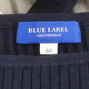 BLUE LABEL CRESTBRIDGE ワンピース リブニット 半袖 チェック ベルト付 ヒザ下 38 M ネイビー ピンク