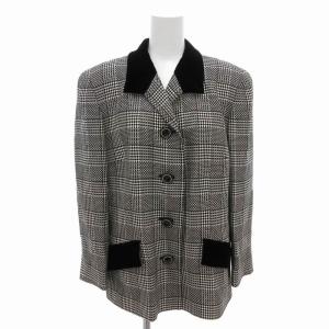 GIVENCHY GLAMOUR セットアップ スカートスーツ ジャケット 総裏 4B ベロア切替 ひざ丈 スリット 総柄 42 XL 黒 ブラック