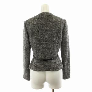 ANAYI ツイードジャケット ノーカラー ジップアップ ベルト付き 36 S グレー