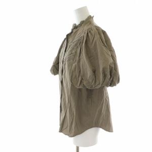 oblekt カットワークエンブロイダリ?ブラウス シャツ スタンドカラー レース 刺繍 ギャザー フリル パフスリーブ