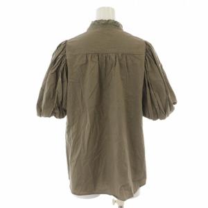 oblekt カットワークエンブロイダリ?ブラウス シャツ スタンドカラー レース 刺繍 ギャザー フリル パフスリーブ