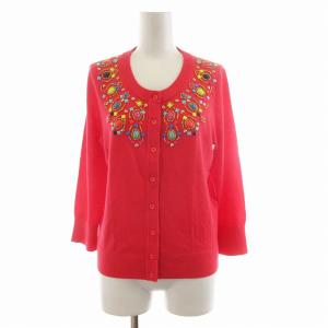 ニット カーディガン 薄手 長袖 ビーズ S 赤 レッド