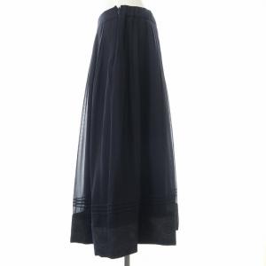 TO BE CHIC シフォンジョーゼット スカート ひざ丈 ギャザー フレア レース フラワーモチーフ 大きいサイズ44 XL 紺 ネイビー W7S02-102-29