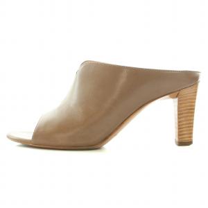 Sergio Rossi サンダル オープントゥ ラウンドトゥ チャンキーヒール レザー 35.5 23cm 茶 ブラウン