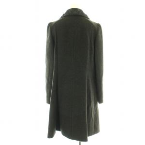 TO BE CHIC ステンカラーコート シングル ロング サテン ビーズ スパンコール装飾 ウール 大きいサイズ 44 XL ダークグレー 黒