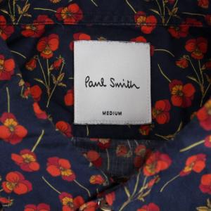 PAUL SMITH 現行タグ シャツ 長袖 花柄 M 紺 ネイビー 赤 レッド PF-CR-72694