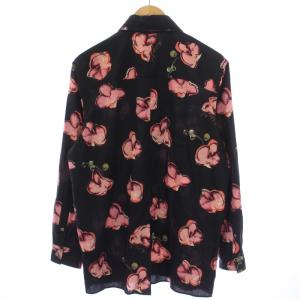 PAUL SMITH シャツ 長袖 ハーフボタン 花柄 M 黒 ブラック ピンク PF-CR-86177