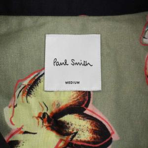 PAUL SMITH シャツ 長袖 ハーフボタン 花柄 M 黒 ブラック ピンク PF-CR-86177